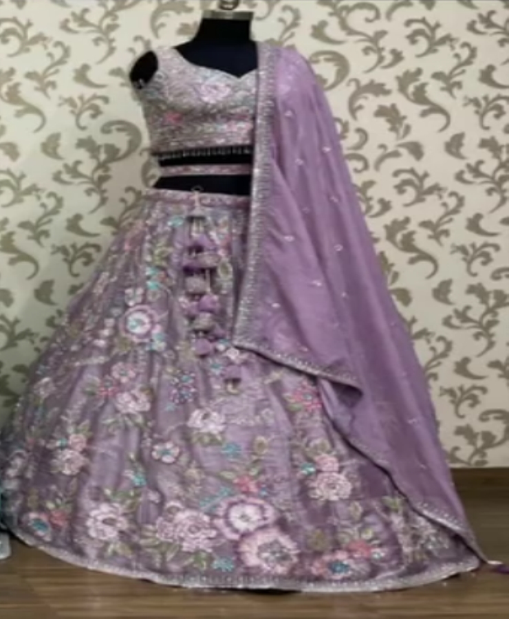 Lavender 3D hand work lahanga