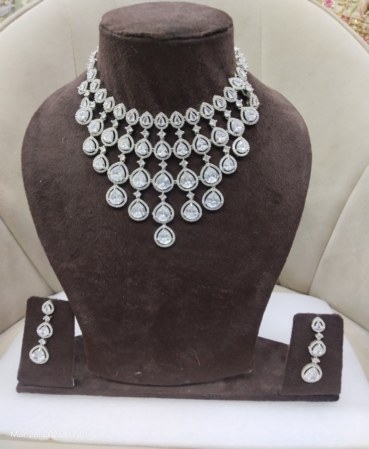 long v neck Ad silver set