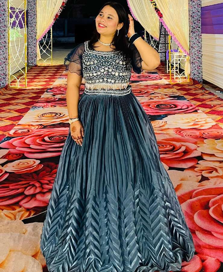 New t blue zikzak lahanga off shoulder blouse