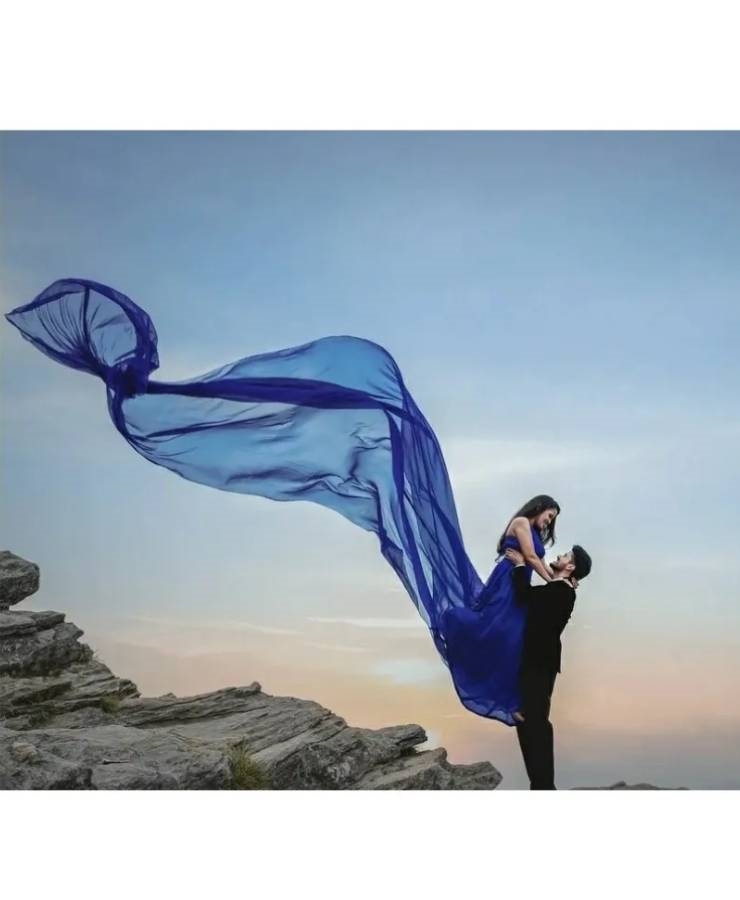 Dark blue georgette tail gown