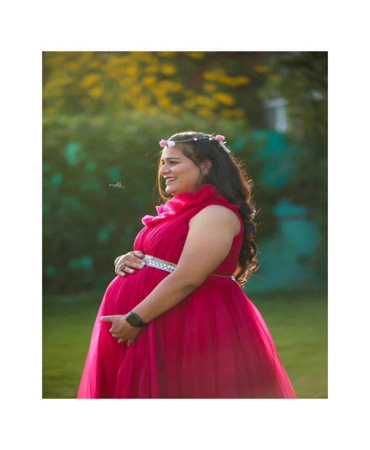 Cherry red hot pink one shoulder frill gown