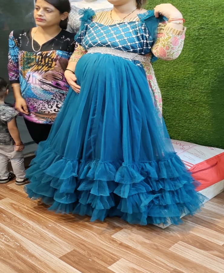 T blue net gown net work bodice