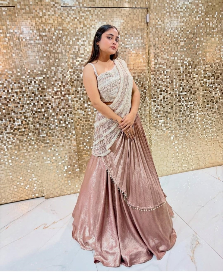 Crop top skirt drape white one shoulder